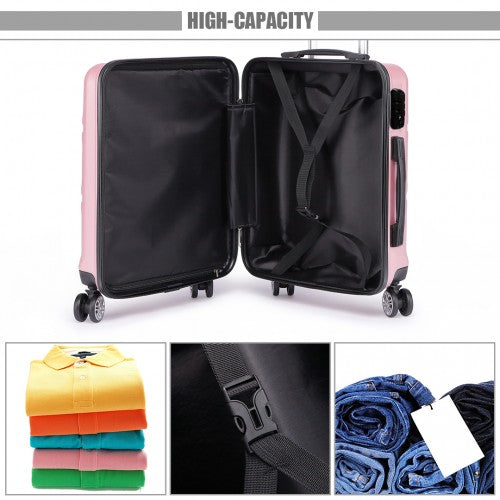 Kono Abs Sculpted Horizontal Design 3 Piece Suitcase Set - Pink