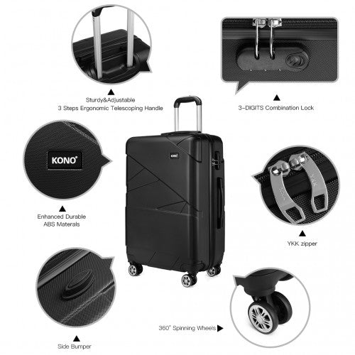Kono 20-24-28” Bandage Effect Hard Shell Suitcase - Black