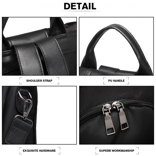 Miss Lulu Two Way Backpack Shoulder Bag With Pom Pom Pendant - Black