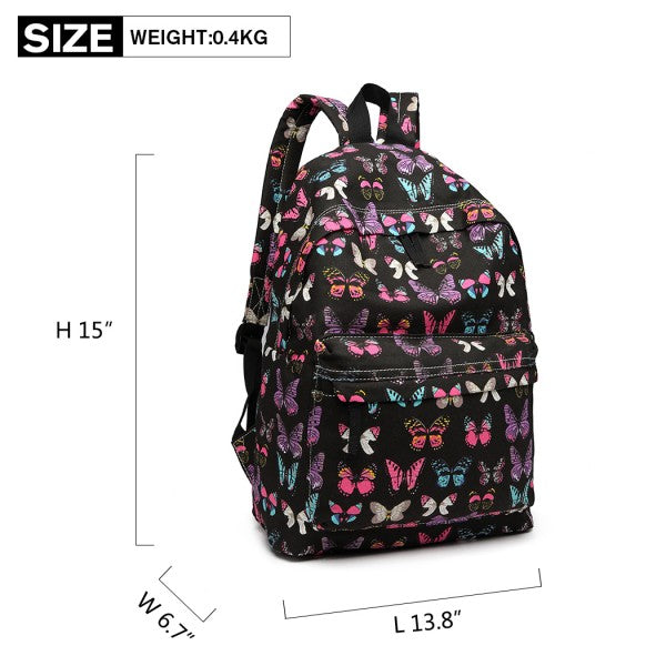 Miss Lulu Large Backpack Butterfly Black