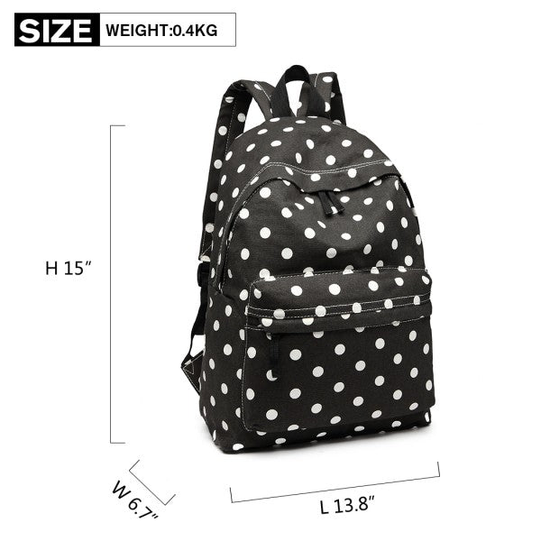 Miss Lulu Large Backpack Polka Dot Black