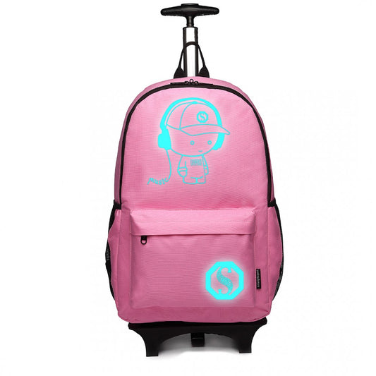 Kono Multi Functional Glow In The Dark Backpack Trolley - Pink