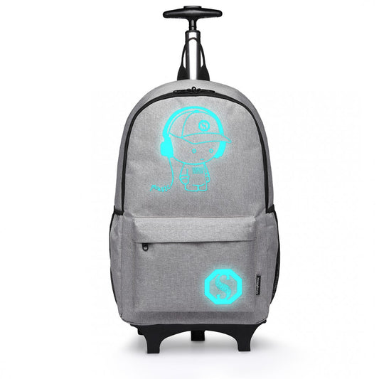 Kono Multi Functional Glow In The Dark Backpack Trolley - Grey