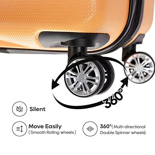 GinzaTravel Anti-scratch ABS Material Luggage 3 Piece Sets Lightweight Spinner Suitcase, Yellow color, Carry-On 20-Inch