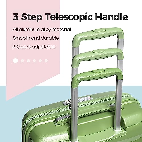 Melalenia Luggage Carry On Suitcase Sets, Expandable PP Hard Shell Suitcase with Spinner Wheels,Travel Luggage with TSA Locks 22x14x9 Airline Approved, Green, 5 Piece Set, Luggage