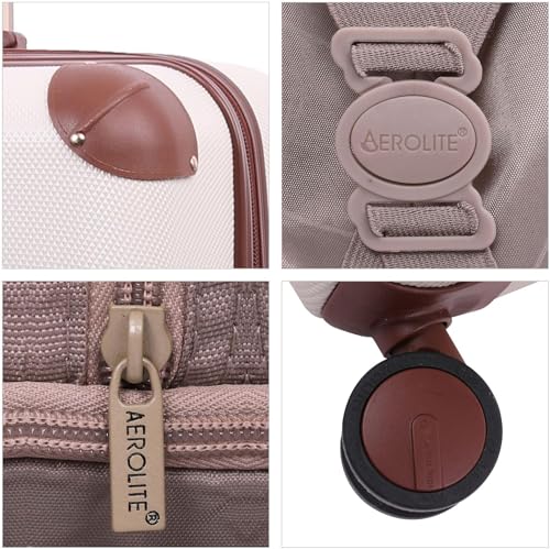 Aerolite Ultra Quiet 8 Wheel Stylish Classic Retro Vintage Style ABS Hard Shell Carry On Hand Cabin Luggage Suitcase with 4 Dual Hinomoto Wheels & TSA Lock 55x35x20, Cream