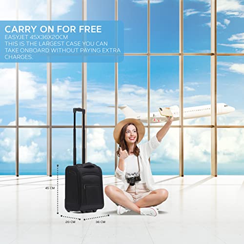 Flight Knight Set of 2 Luggage 45x36x20cm easyJet Underseat Carry On Non Priority Approved Cabin Suitcase - 2 Wheels - Ultra Lightweight Durable Soft Hand Case Textile