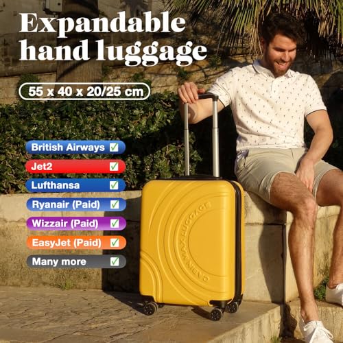 Cabin Max 55x40x20 cm Velocity Carry On Suitcase (Expandable 55x40x25cm) 4 Wheel Luggage Cabin Bags Suitable for Ryanair, Easyjet, Jet 2, BA, Iberia, Vueling (Midnight Blue)