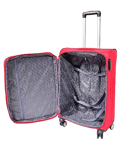 House Of Leather Medium Size Soft Suitcase 8 Wheel Spinner Expandable Luggage Travel Holiday Bags Malaga Red (Red, Medium: H: 67 x L: 43 x E: 26/5 cm, 3.6kg)