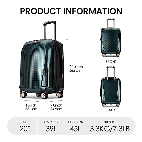 GinzaTravel Luggage Expandable 3 Piece Sets Rare Color PC+ABS Suitcase Set with Smooth wheels and TSA lock, Green, Carry-On 20-Inch, This Durable Series of Suitcases Uses Pc+abs Material.