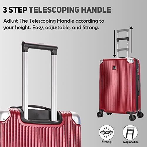 ATX Luggage Medium Suitcase Super Lightweight Durable ABS Hard Shell Suitcase with 4 Dual Spinner Wheels and Built-in TSA Lock (Cherry Red, 24 Inches, 65 Liter)