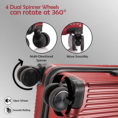 ATX Luggage Medium Suitcase Super Lightweight Durable ABS Hard Shell Suitcase with 4 Dual Spinner Wheels and Built-in TSA Lock (Cherry Red, 24 Inches, 65 Liter)