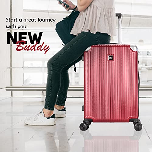 ATX Luggage Medium Suitcase Super Lightweight Durable ABS Hard Shell Suitcase with 4 Dual Spinner Wheels and Built-in TSA Lock (Cherry Red, 24 Inches, 65 Liter)