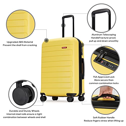 GinzaTravel Hardside Spinner, Carry-On, Wear-resistant, scratch-resistant Suitcase Luggage with Wheels, Yellow, 71.12 cm,