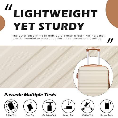 COOLIFE Suitcase Trolley Carry On Hand Cabin Luggage Hard Shell Travel Bag Lightweight with TSA Lock,The Suitcase Included 1pcs Travel Bag and 1pcs Toiletry Bag (White, 24 Inch Luggage Set)