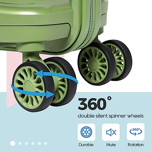 Melalenia Luggage Carry On Suitcase Sets, Expandable PP Hard Shell Suitcase with Spinner Wheels,Travel Luggage with TSA Locks 22x14x9 Airline Approved, Green, 5 Piece Set, Luggage