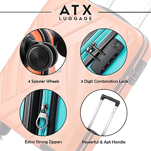 ATX Luggage Extra Large Suitcase Expandable Durable ABS Hard Shell Suitcase with 4 Dual Spinner Wheels and Built-in 3 Digit Combination Lock (Orange, 32 Inches,173 Liter)