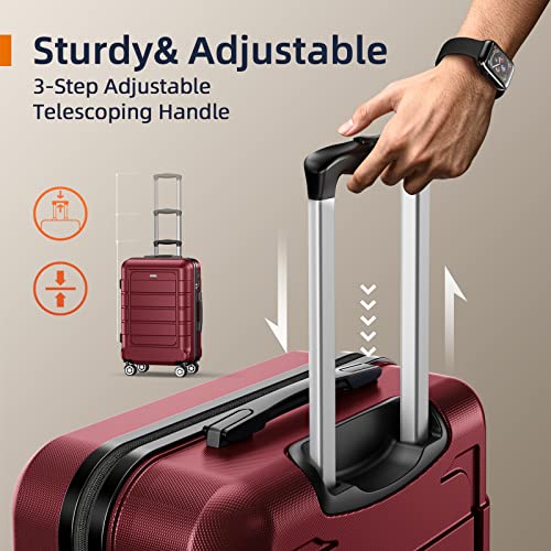SHOWKOO Luggage Sets 3 Piece Hard Shell PC+ABS Expandable Lightweight Durable Travel Suitcase with Spinner Wheels TSA Lock, 20" 24" 28" -Wine Red