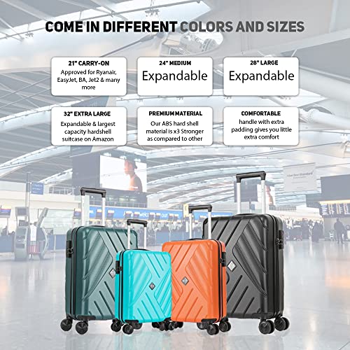 ATX Luggage Suitcase Medium Size Super Lightweight Expandable Durable ABS Hard Shell Suitcase with 4 Dual Spinner Wheels and Built-in 3 Digit Combination Lock (Forest Green, 24Inches, 86Liter)