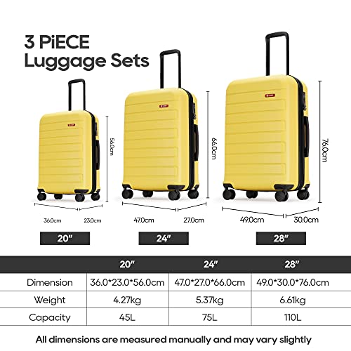 GinzaTravel Hardside Spinner, Carry-On, Wear-resistant, scratch-resistant Suitcase Luggage with Wheels, Yellow, 71.12 cm,