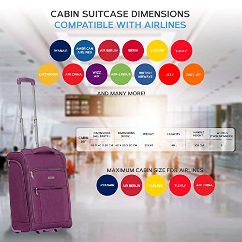 Flight Knight 55x40x20cm Ryanair Maximum Size Carry On Priority Hand Luggage Case Approved & Tested - 2 Wheels - Ultra Lightweight Durable Soft Case Textile Cabin Suitcase