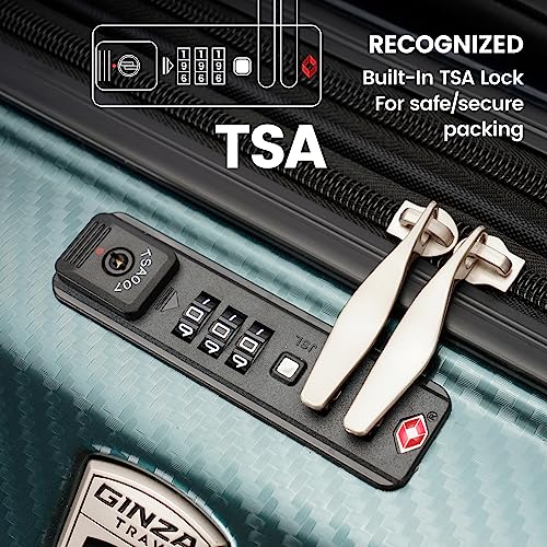 GinzaTravel Luggage Expandable 3 Piece Sets Rare Color PC+ABS Suitcase Set with Smooth wheels and TSA lock, Green, Carry-On 20-Inch, This Durable Series of Suitcases Uses Pc+abs Material.