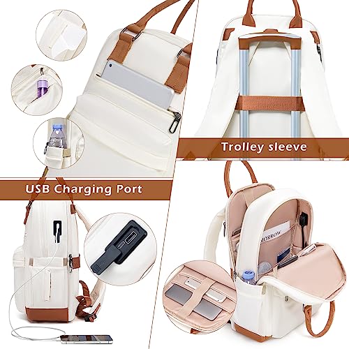 COOLIFE Suitcase Trolley Carry On Hand Cabin Luggage Hard Shell Travel Bag Lightweight with TSA Lock,The Suitcase Included 1pcs Travel Backpack and 1pcs Toiletry Bag (White/Brown, 20 Inch Luggage Set)