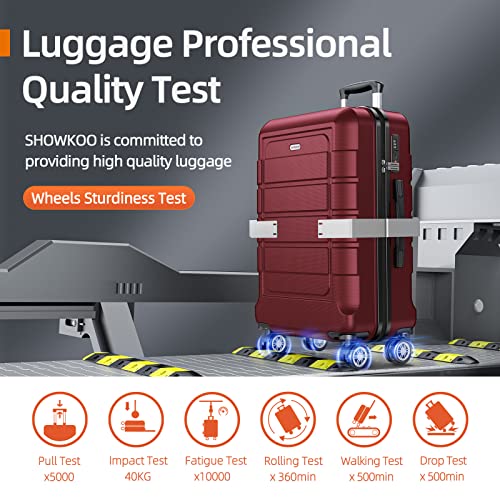 SHOWKOO Luggage Sets 3 Piece Hard Shell PC+ABS Expandable Lightweight Durable Travel Suitcase with Spinner Wheels TSA Lock, 20" 24" 28" -Wine Red