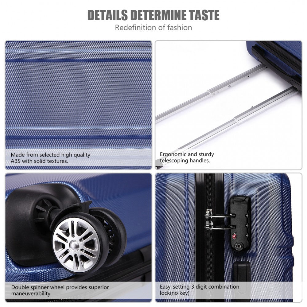 Kono Abs Sculpted Horizontal Design 24 Inch Suitcase - Navy Blue