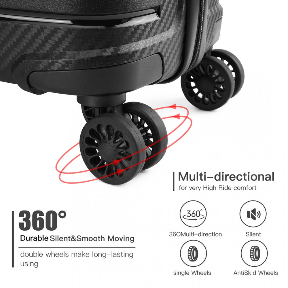 Kono 24 Inch Multi Texture Hard Shell Pp Suitcase - Classic Collection - Black