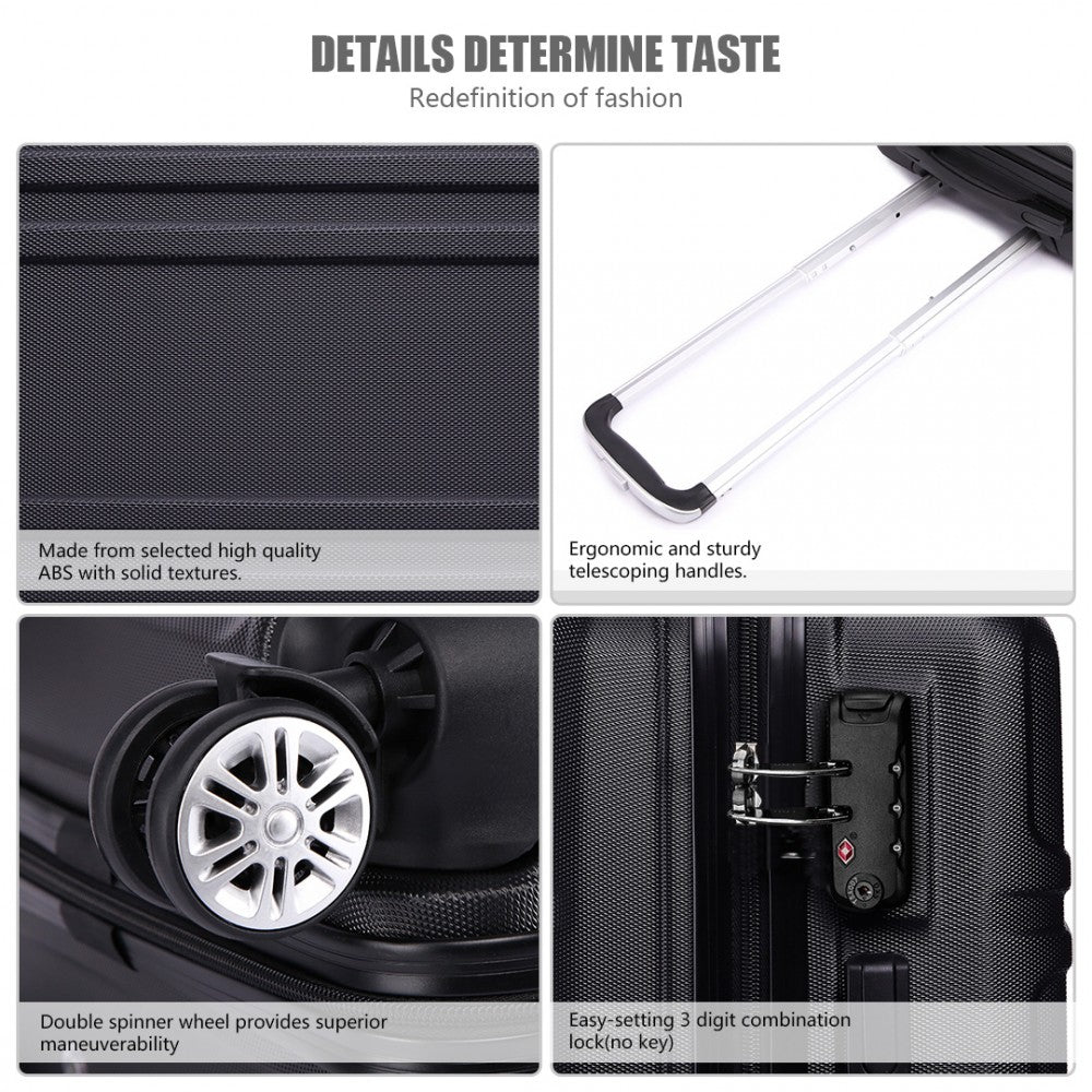 Kono Abs Sculpted Horizontal Design 28 Inch Suitcase - Black