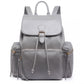 Miss Lulu Pu Leather Multi-Pocketslarge Backpack Grey