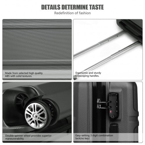 Kono ABS Sculpted Horizontal Design 24 Inch Suitcase - Grey