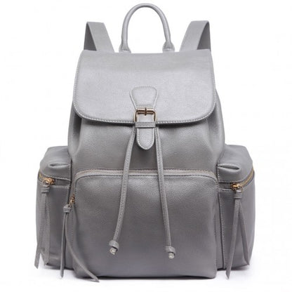 Miss Lulu Pu Leather Multi-Pocketslarge Backpack Grey