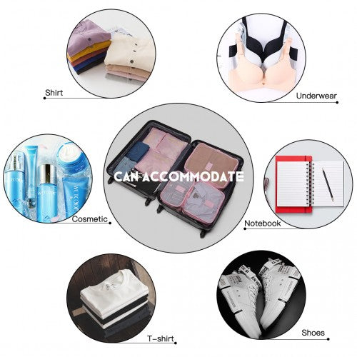 Miss Lulu 6 Piece Polyester Travel Luggage Organiser Bag Set - Pink