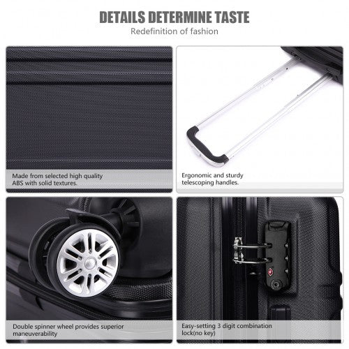 Kono Abs Sculpted Horizontal Design 28 Inch Suitcase - Black