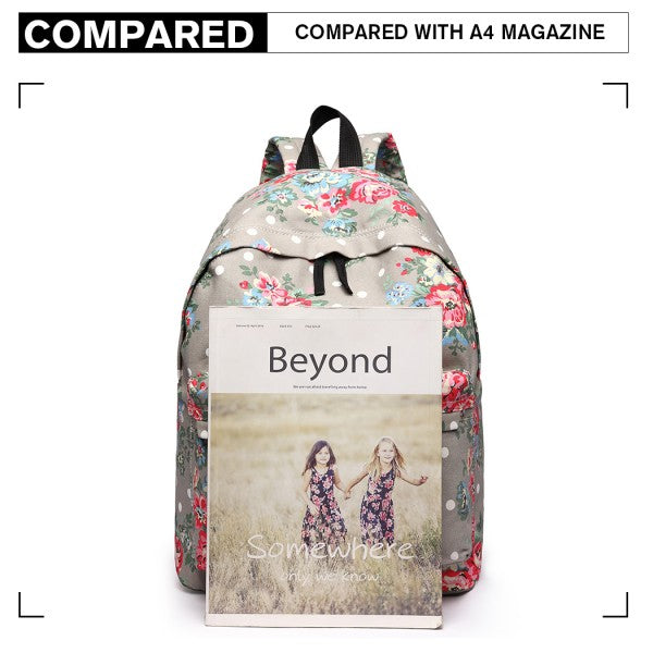 Miss Lulu Large Backpack Flower Polka Dot  - Grey