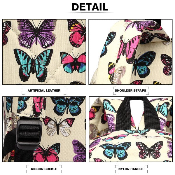 Miss Lulu Large Backpack Butterfly Beige