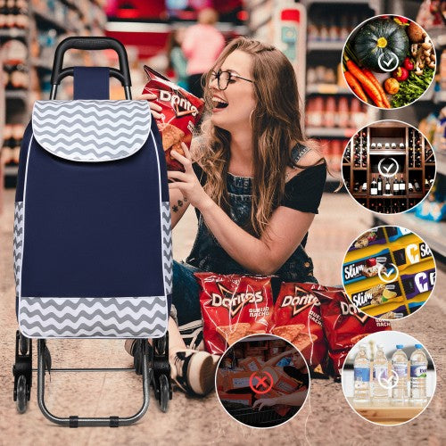 Kono 6 Wheel Push Shopping Trolley - Navy