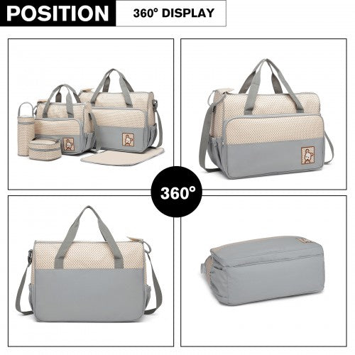 Miss Lulu Polyester 5 Pcs Set Maternity Baby Changing Bag Dot - Light Grey