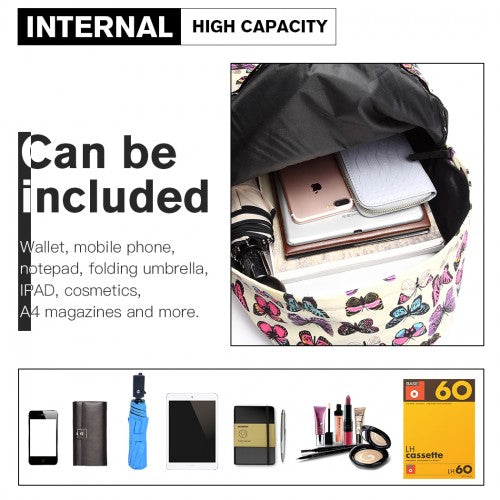 Miss Lulu Large Backpack Butterfly Beige