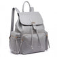 Miss Lulu Pu Leather Multi-Pocketslarge Backpack Grey