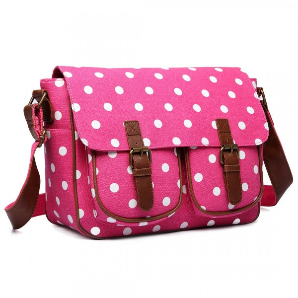 Miss Lulu Oil Cloth Satchel Polka Dot Plum