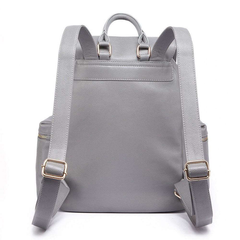 Miss Lulu Pu Leather Multi-Pocketslarge Backpack Grey