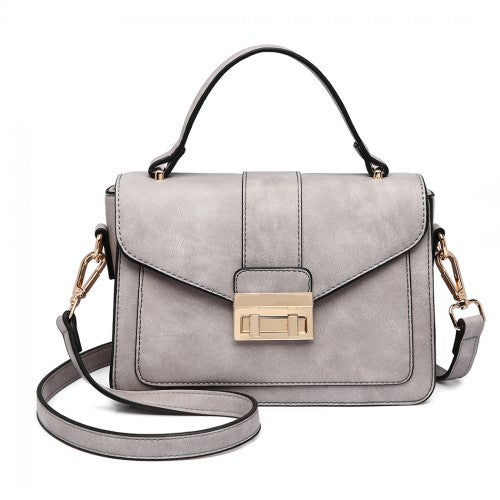 Miss Lulu Leather Look Midi Handbag - Grey