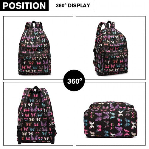 Miss Lulu Large Backpack Butterfly Black
