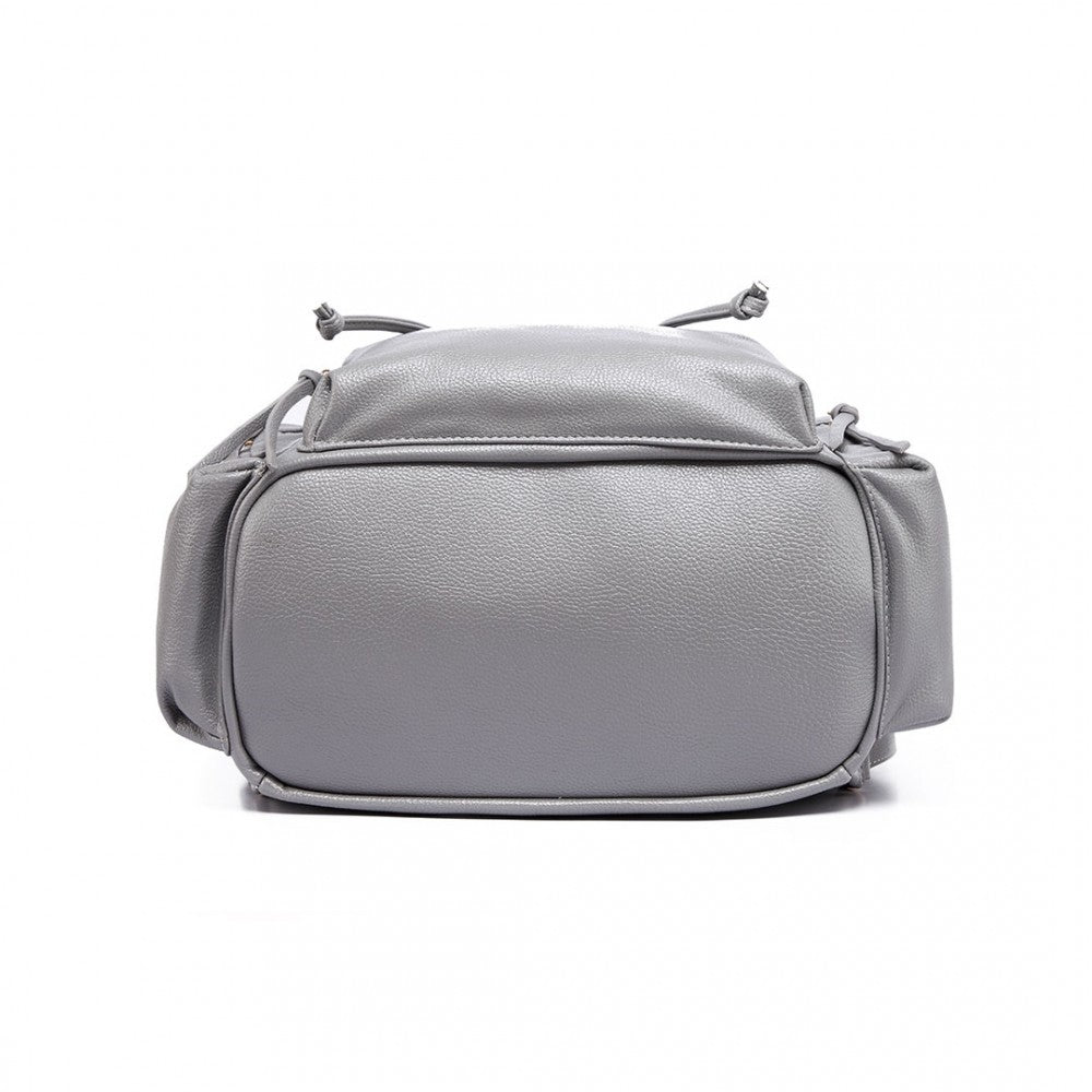 Miss Lulu Pu Leather Multi-Pocketslarge Backpack Grey