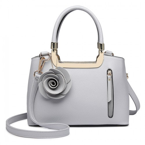 Miss Lulu PU Leather Rose Hanging Ornament Handbag - Grey