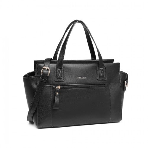 Miss Lulu Leather Look Classic Handbag - Black