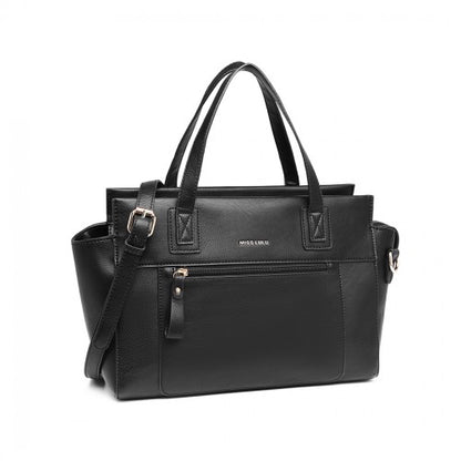 Miss Lulu Leather Look Classic Handbag - Black
